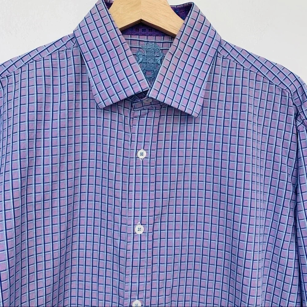 English Laundry Purple Check Shirt Men 16 1/5 100% Cotton Long Sleeve Preppy
